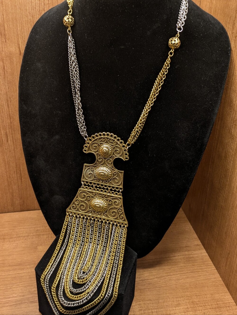 Vintage 70s Maximalist Two Tone Boho Fringe Runway Necklace - Heavy 119g